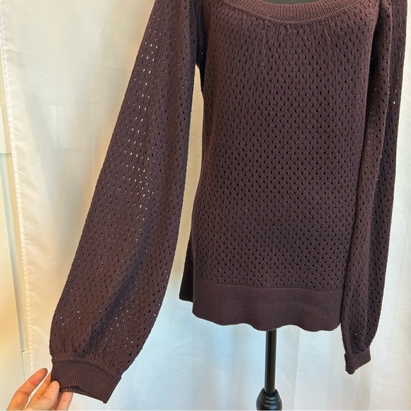 Line dark plum purple mesh knit long sleeve sweater Sz S - Picture 2 of 8